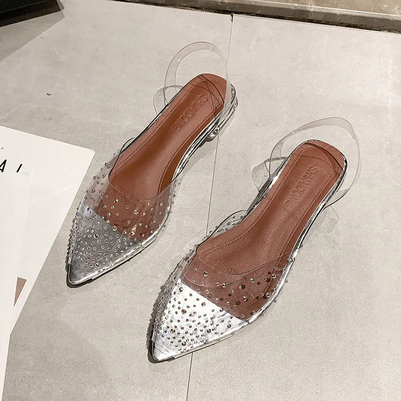 Summer Women Sandals Transparent Crystal Shoes Woman Pointed Toe High Heels Female Slippers Lady Slip On Casual Jelly Shoes