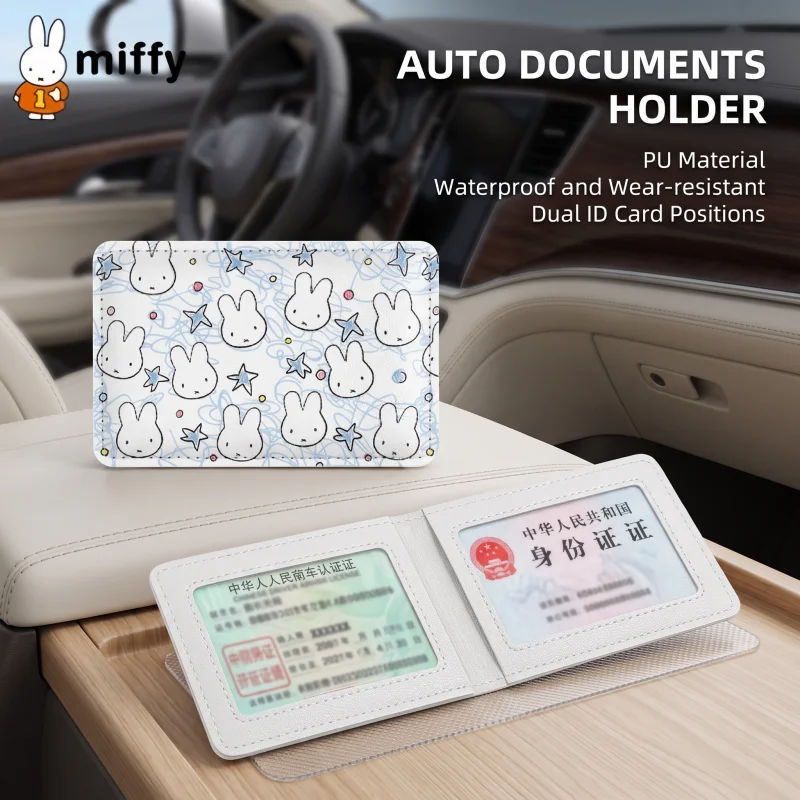 Porte-cartes 2 emplacements Miffy, étui pour permis de conduire, portefeuille de documents d'identité, sac de rangement, motif lapin de dessin animé Kawaii