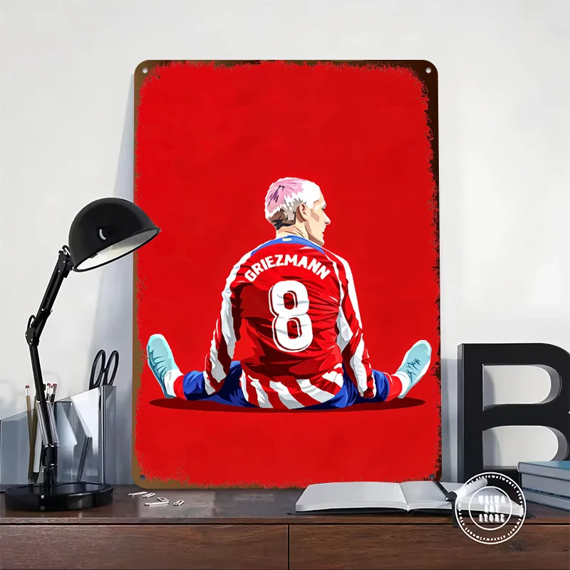 Antoine Griezmann Personalized 3D Textured Metal Poster Wall Art Tinplate Sign for Mancave Decoration Gaming Bathroom Decor Room