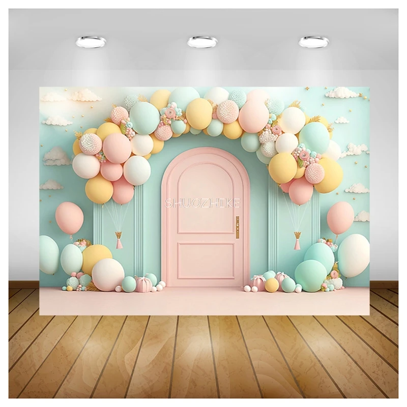 SHUOZHIKE Birthday Newborn Photography Backdrops Prop Air Balloon Portrait Party Baby Shower Photo Studio Background BB-09