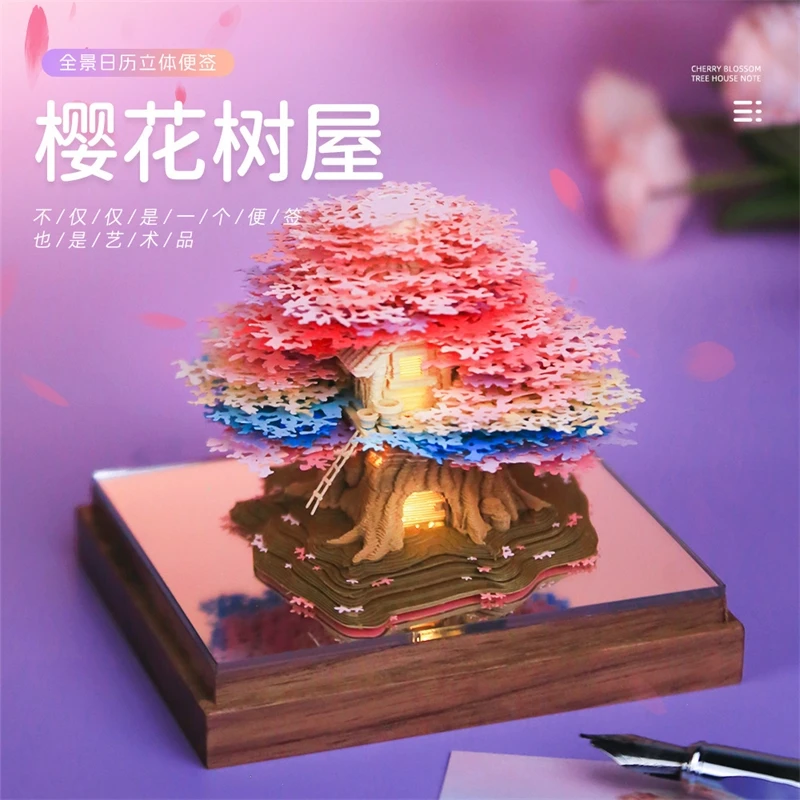 New 2026 3D Paper Pop Up Calendar Cherry Blossom Tree House Tearoff Notes Tabletop Decor Gift For Women Teens Couples Christmas