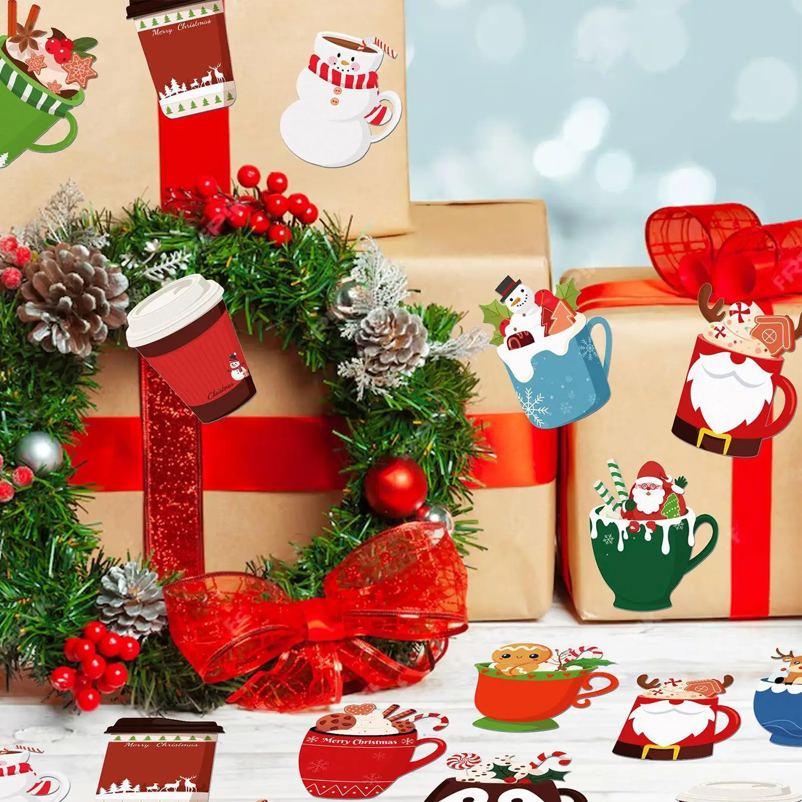 

Рождественский набор блокнотов для чайной чашки, блокнот на тему Санта-Клауса и лося, наклейки для зимнего фестиваля, липкие заметки, рождественский липкий блокнот