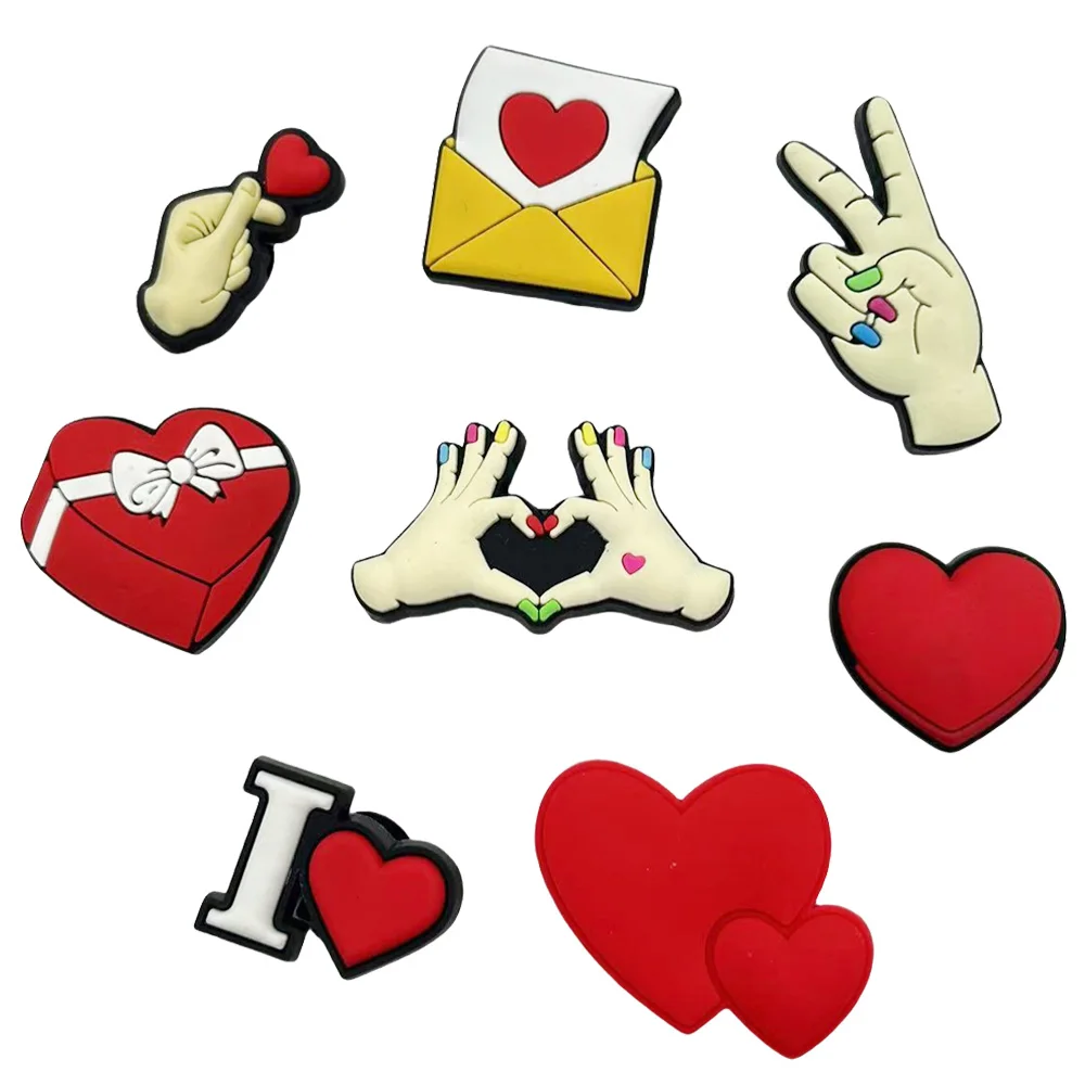 

1-8Pcs Red Heart I Love You Kiss Shoes Buckle Charms Adult Fashion Decorations DIY Kids Party Present
