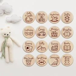 Wooden Storage Tags  Nursery Decor  Storage Labels with illustrations Playroom Toy Signs rounds bundle