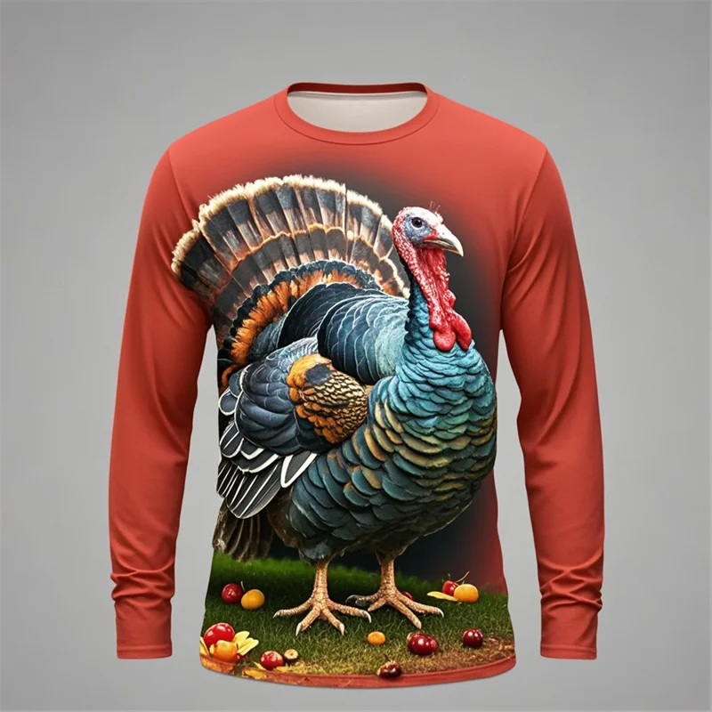 الرجال عيد الشكر يوم 3D تركيا طباعة قميص ، ملابس طويلة الأكمام ، أزياء الشارع ، عطلة الطرف المحملات المتضخم ، الشارع #6