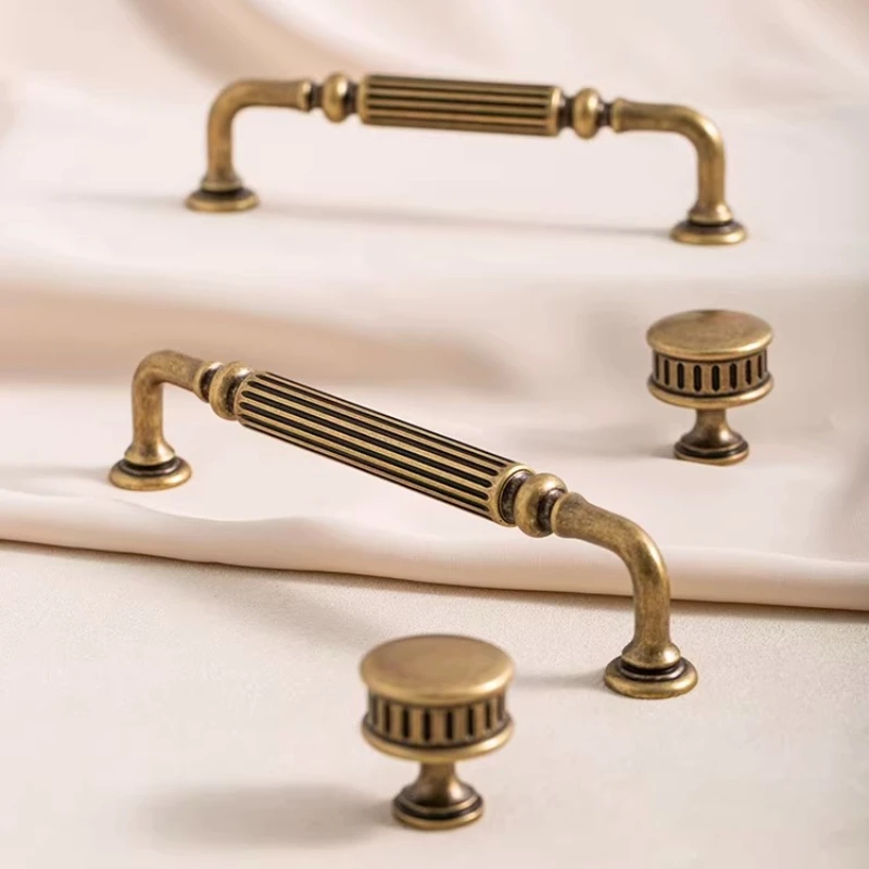Antique Yellow Bronze Cabinet Wardrobe Drawer Door Knobs Vintage Solid Brass Hardware Furniture Handle Drawer Wine Bar Hole160MM