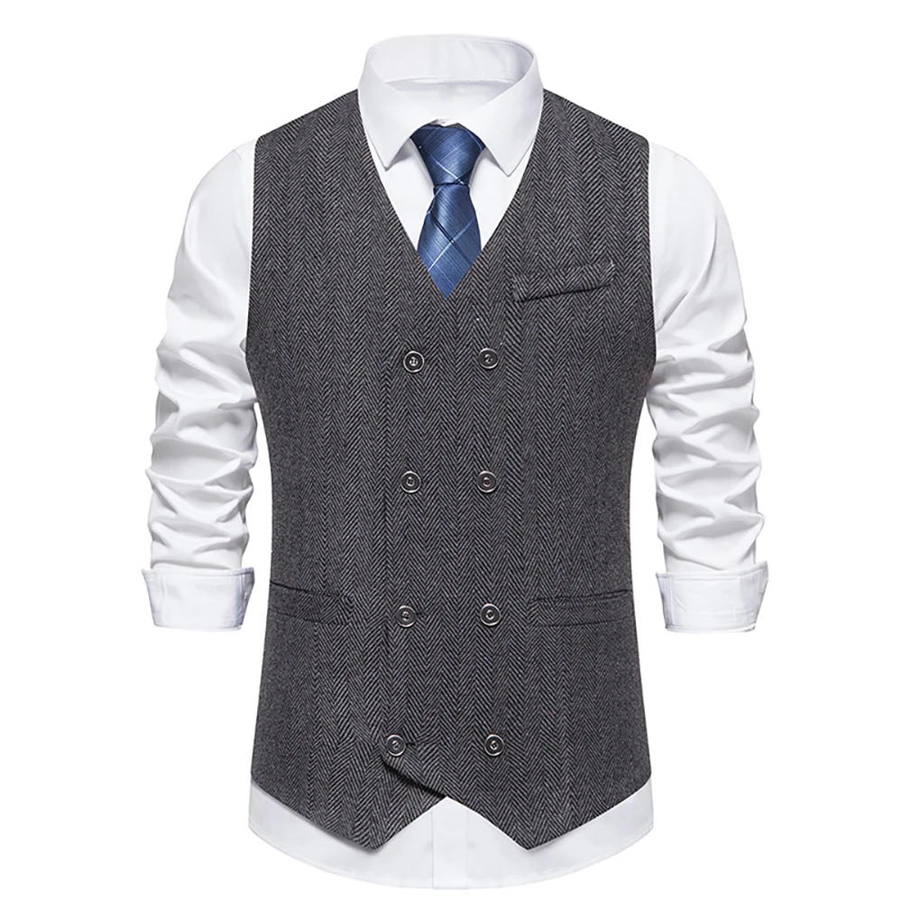 2024 Spring and Autumn New Style Suit Vest Men\'s Retro Double-Breasted Daily Casual Suit Vest Top