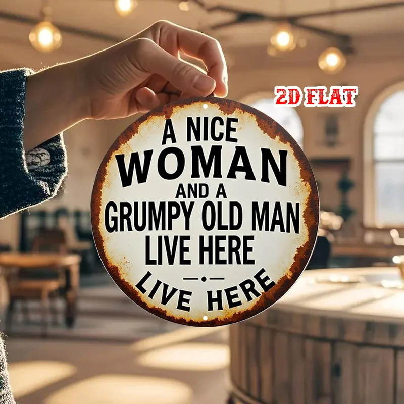CIFBUY Funny Grumpy Old Man Round Aluminum Wall Art Waterproof Rustic Metal Sign for Home Garage Cafe Restaurant Decor