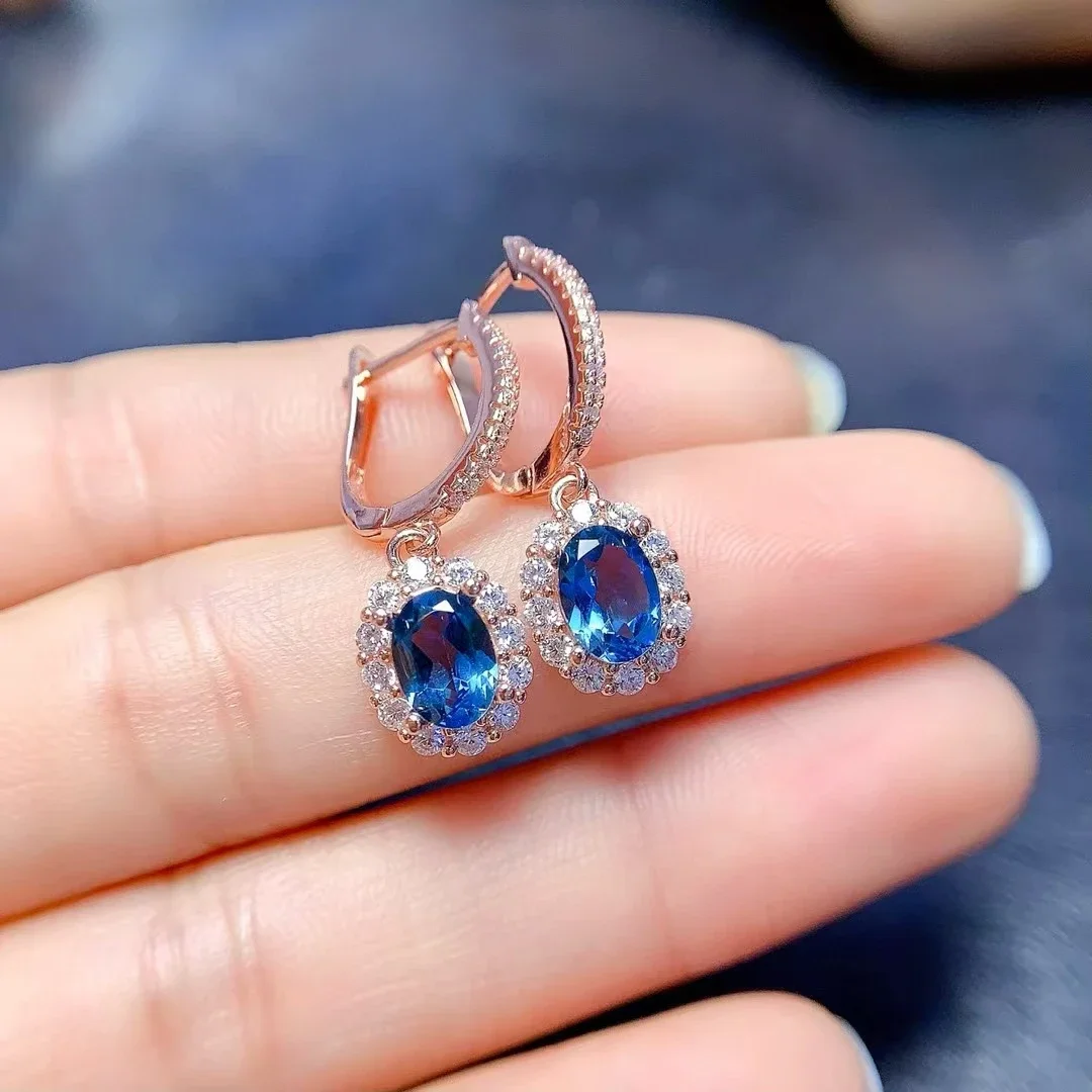 

Classic 925 Silver Drop Earrings for Office Women 5mm*7mm Natural Opal Topaz and Rose Quartz Earrings with Gold Plating