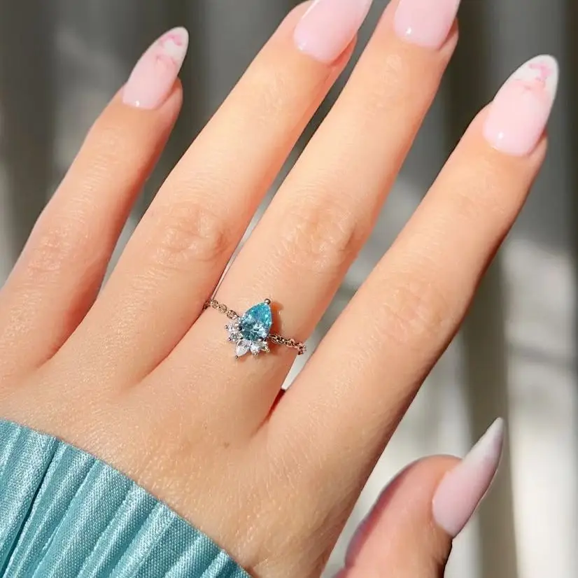 Luxus Blau CZ Link Kette Ring Trendy 18K Gold Überzogene Einstellbare Charme Gold Farbe Silber Farbe Zirkon Ringe Für Frauen hochzeit Pa