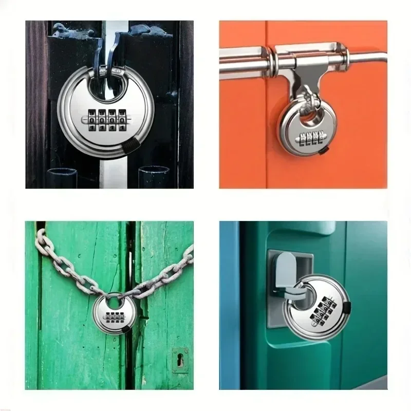 Stainless Steel Round Password Padlock Warehouse Outdoor Door Ship Container Chain Horizontal Opening Lock Anti-theft Waterproof