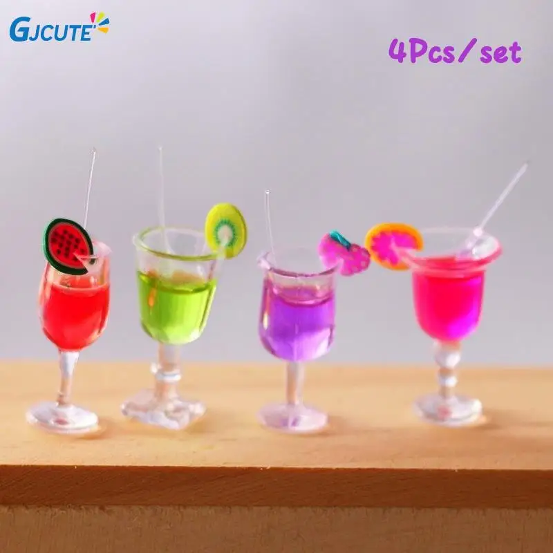 

4Pcs 1:6 1:12 Dollhouse Miniature Fruit Cocktail Drinks Cup Model Kids Pretend Play Toy Doll House Kitchen Party Accessories