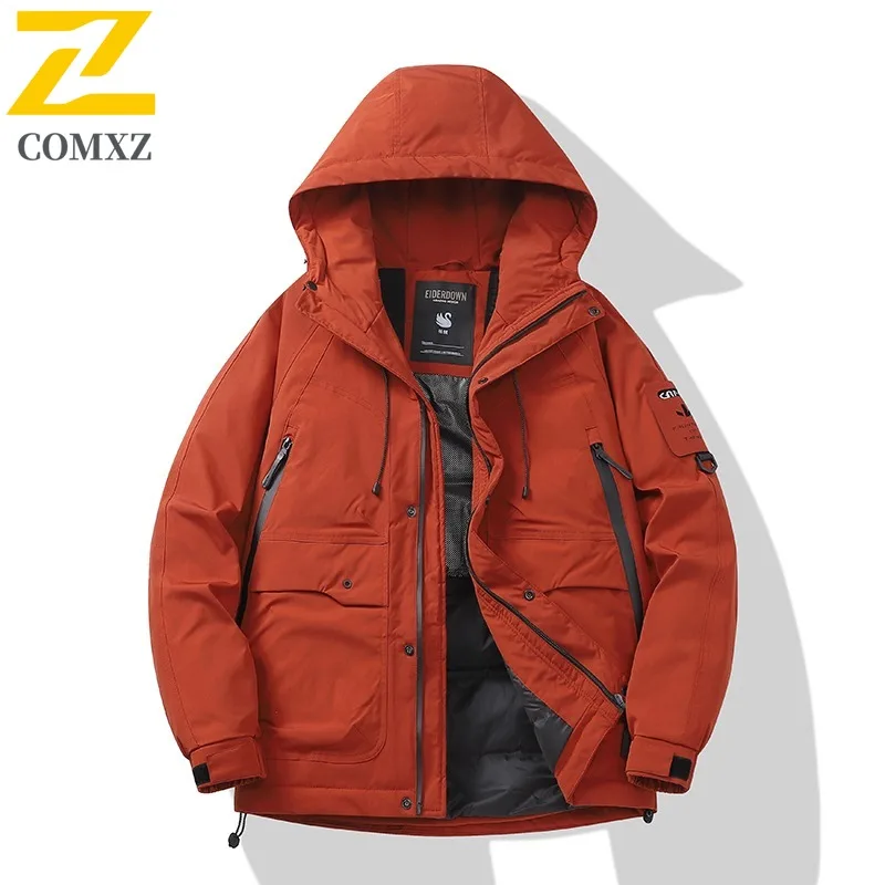 COMXZ Men Parker Coat Waterproof Winter Ski Travel Windproof Warm Hiking Cotton Padded Jacket Snow Exploration Puffer Jackets