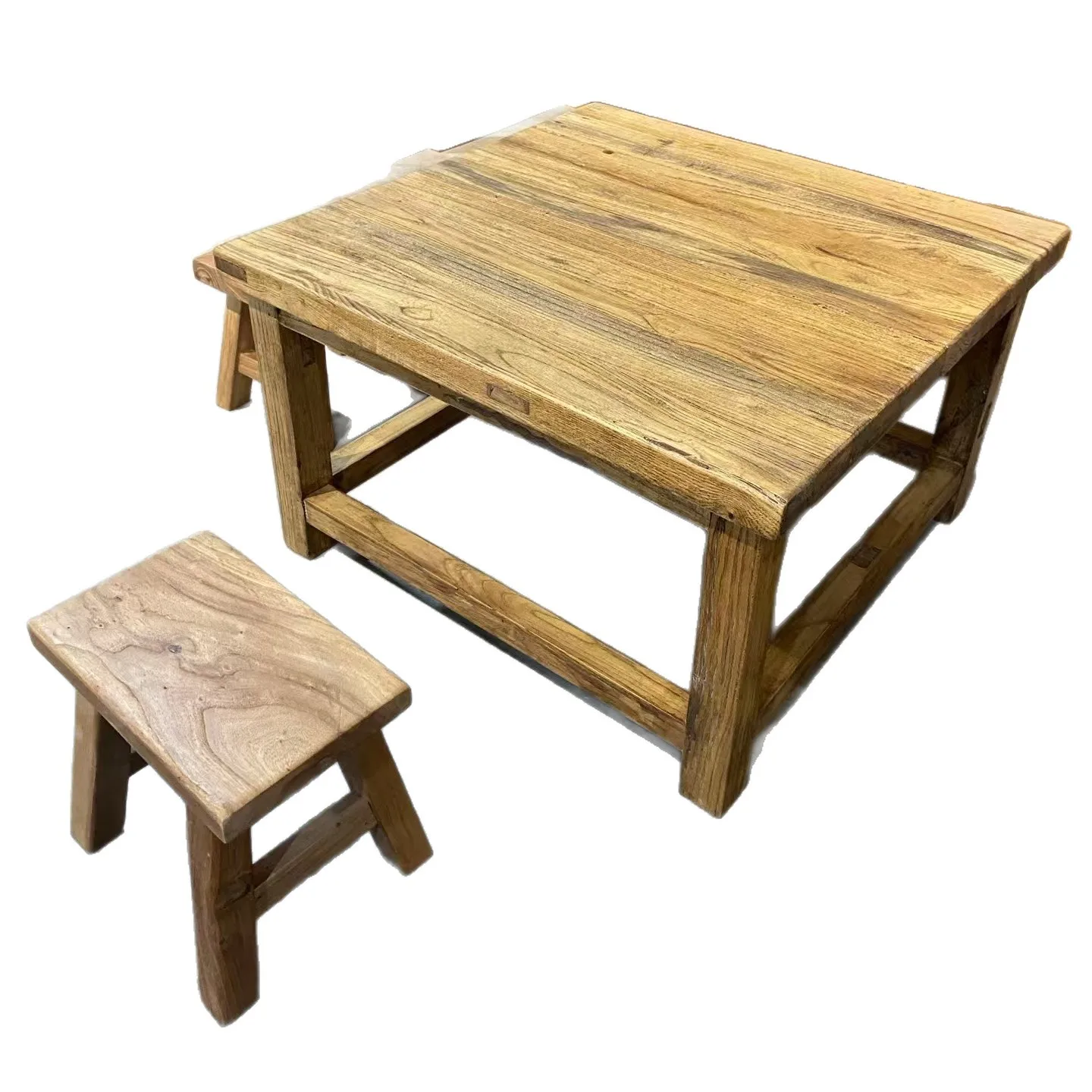 

Old elm, square table, household, living room, dining, commercial, small