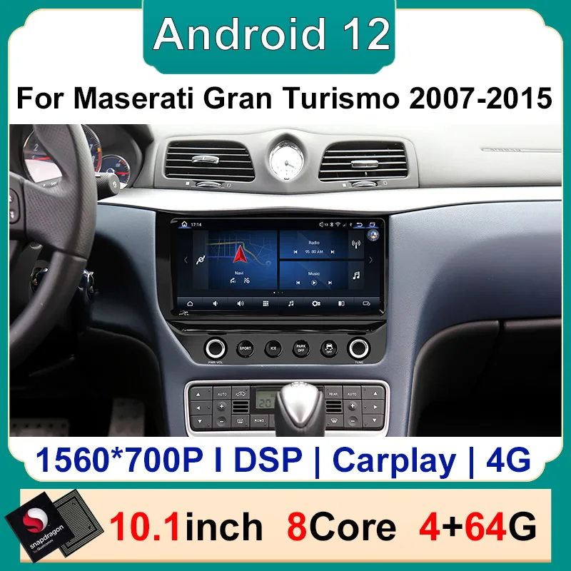 

Qualcomm 10.1inch Android 12 8Core 4+64G Car Radio with BT GPS For Maserati GT Gran Turismo 2007-2015 Car Multimedia Stereo DSP