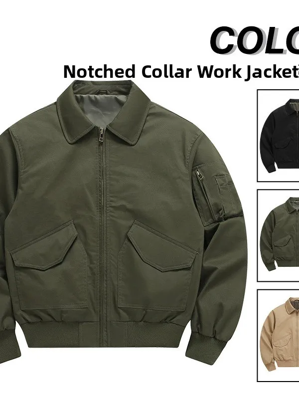 

American Sle Pilot Jaet for Men Flip Collar Flight Coat Loose Fit Cotton Long Sve Zipper Closure Color Casual Ja...