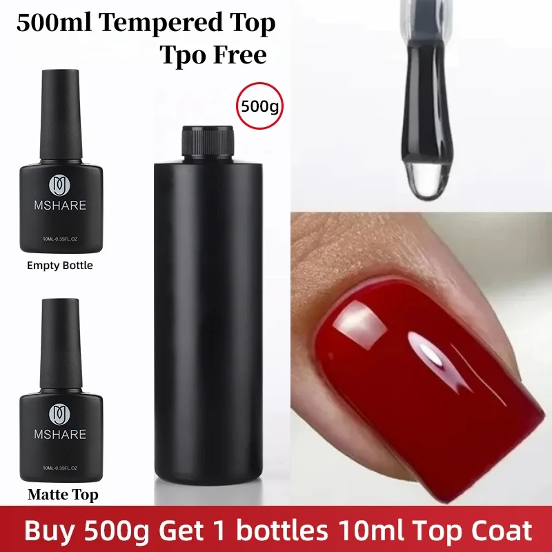 MSHARE 1kg /500g Tpo Free Non Wipe Top Coat Tempered Top Gel Shiny Hard Gel Polish No Sticky Layer Soak Off Refill Big Volume