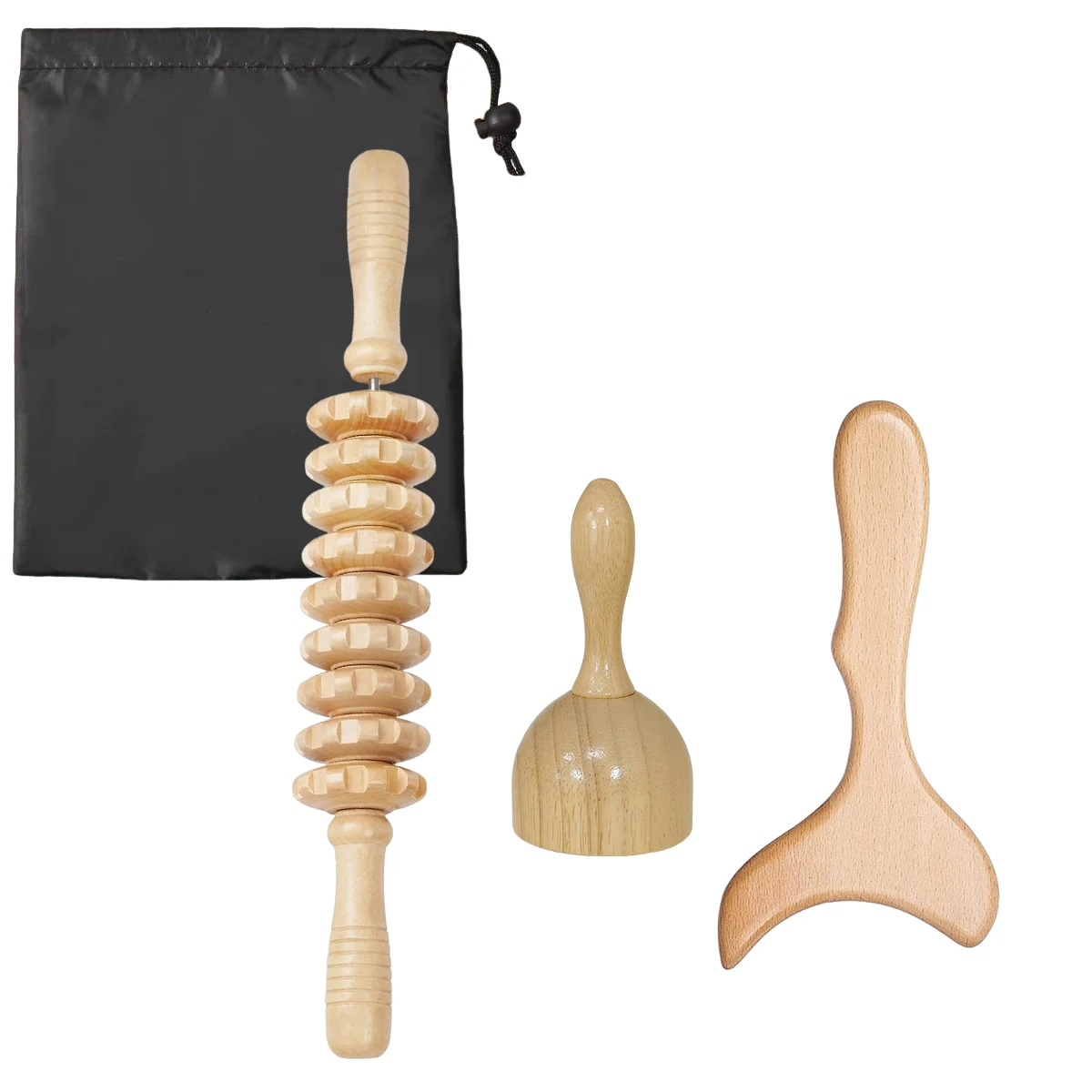 Set de Maderoterapia de 3 Piezas, Kit de Masaje Anticelulítico y Drenaje Linfático