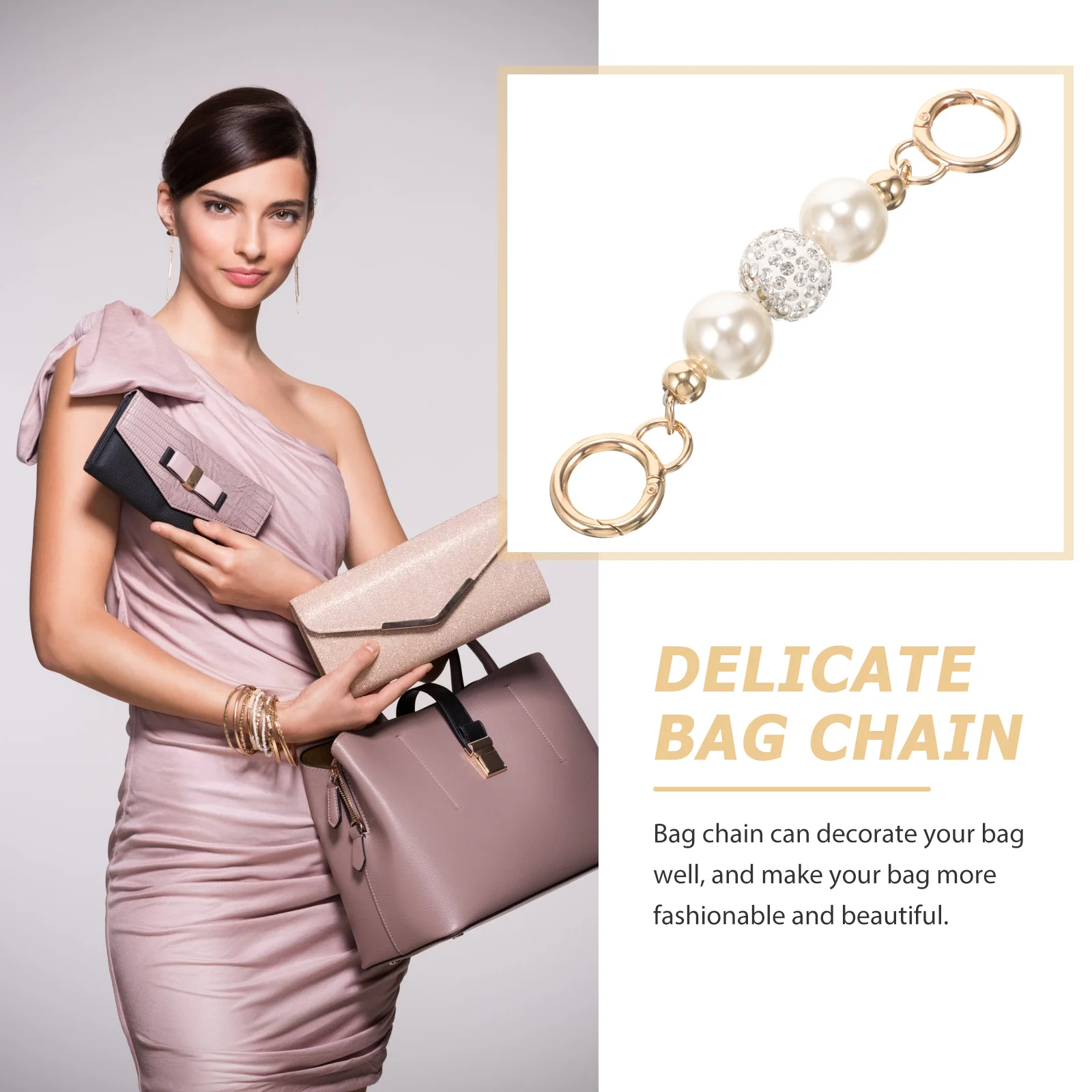 

Pearl and Metal Bag Chain for Women Replacement Strap DIY Handbag Decorative Chain Tote Purse Handle Fashionable Accessory