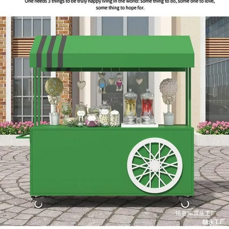 Mobile Wrought Iron Flower Cart Outdoor Commercial Snack Trolley Street Food Stall Sales Truck for Night Market Dining