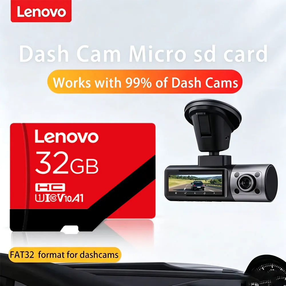 Lenovo High Endurance MicroSD Card 32GB 64GB 128G For Dash Cam Memory Card 24 Loop Recording U1 V10 SD Card Support FAT32 Format