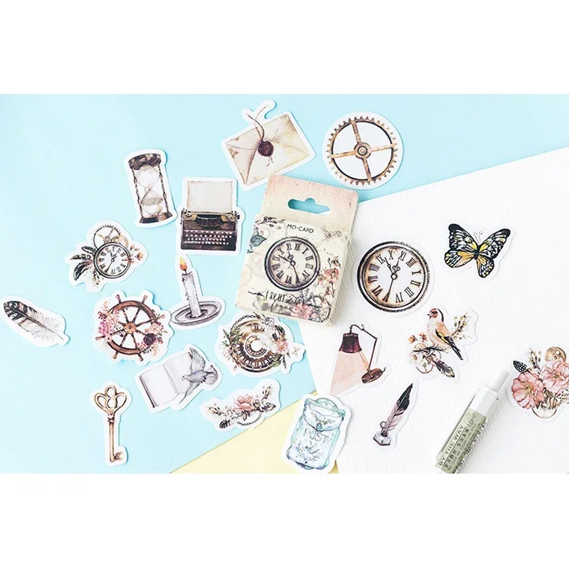 46pcs/pack MoMo Nostalgia Chapter Sticker Set 46 pcs Boxed Vintage Scrapbooking Decals Retro Scenes for Journaling & Collage