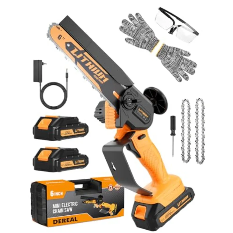 

6-дюймовая аккумуляторная мини-пила, беспроводная, 20В, портативная, ручная, электрическая, с 2 батареями и 2 цепями для обрезки деревьев