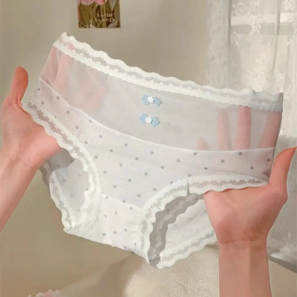 تنفس منتصف الخصر الدانتيل شبكة سراويل نقطة شفافة الحلو كشكش ملخصات ملابس داخلية مريحة رقيقة الملابس الداخلية النساء النساء