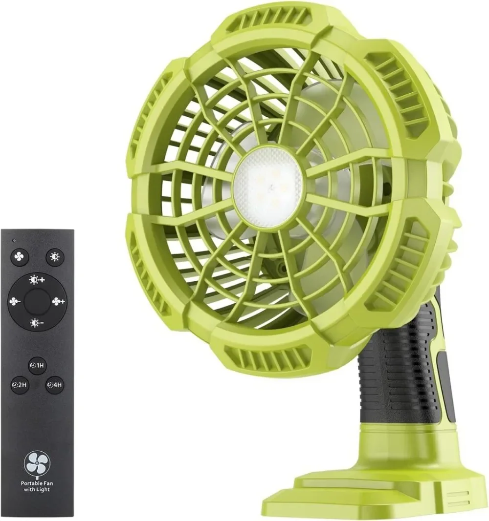 Ventilador de Camping Portátil com Controle Remoto Alimentado para Bateria Ryobi 18v Li-ion Ni-cd Ni-mh Velocidade Led 9w Luz de Trabalho Viagem