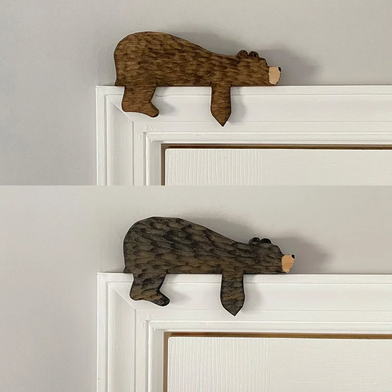 

Fun Animal Wooden Door Brown Bear Topper Decoration Door Frame Sculpture in Your Corner Creative Statue Home Art Wall Decor