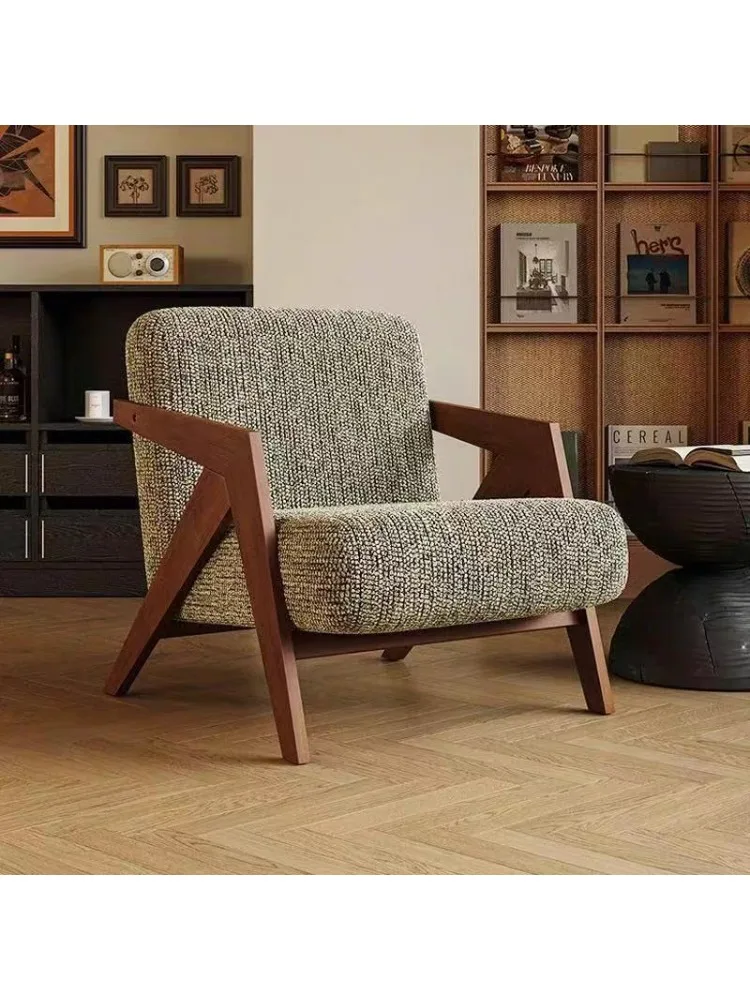 Кресло Single Sofa Chair French Living Room Balcony Lazy Casual Retro Solid Wood Chair Multifunctional Furniture كرسي استرخاء