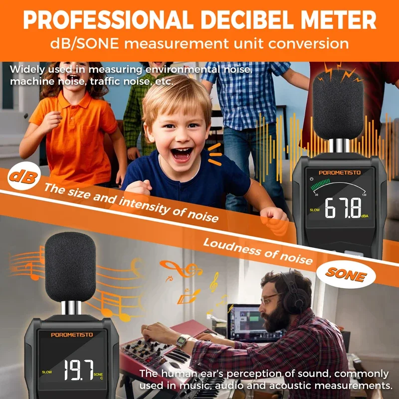 POROMETISTO-SL01 Digital Sound Level Meter Audio Measure Instrument Decibel Monitor 30-130dB Decibel Meter Portable Noise Meter