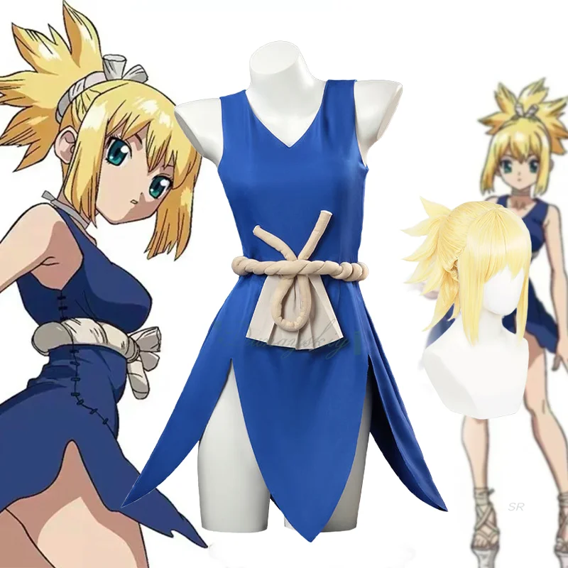 

Аниме Доктор Стоун Кохаку Косплейコス Rosens Primitive Man Dress Wig Полный комплект аксессуаров Хэллоуин Карнавальная вечеринка для девочек и женщин