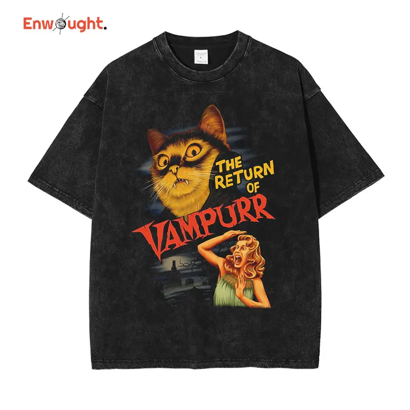 Movie The Return of The Vampire T Shirt Vintage Washed Old School Top Tees Oversized T-shirt Short Sleeve Sweatshirts Man Cotton