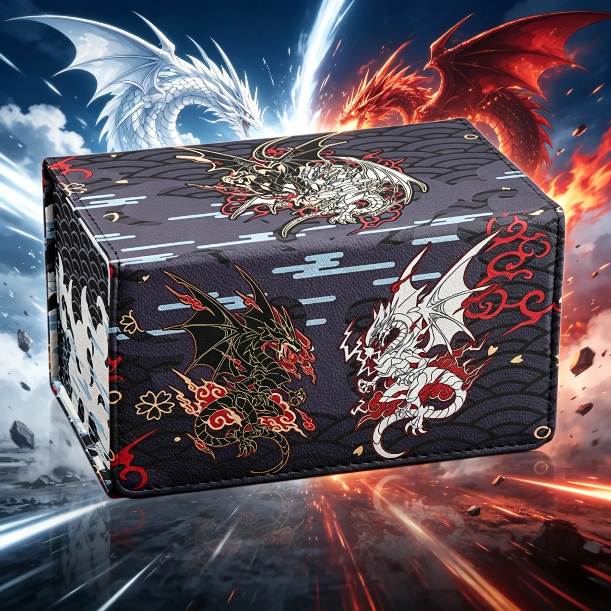 Yu-Gi-Oh！Blue Eyes White Dragon&Red Eyes Black Dragon Duel Card Box Magnetic Flip PU Large Capacity Game Card Storage Box Toys