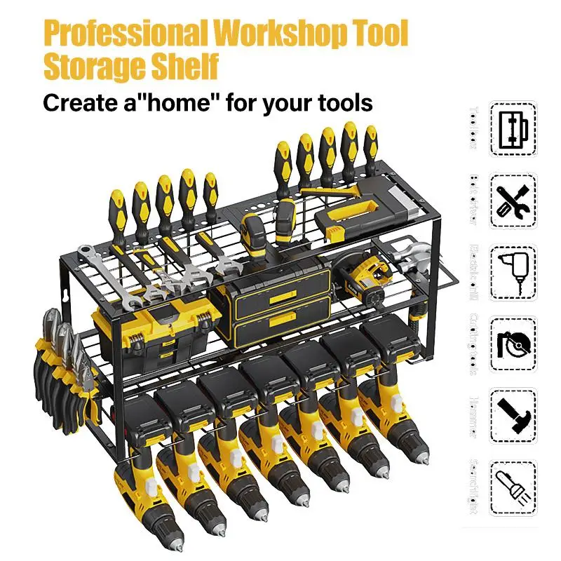 منظم أدوات الطاقة المعدنية شديدة التحمل مع 7 حاملات مثقاب، رف تخزين المرآب للأدوات اللاسلكية، رف ورشة عمل متوافق