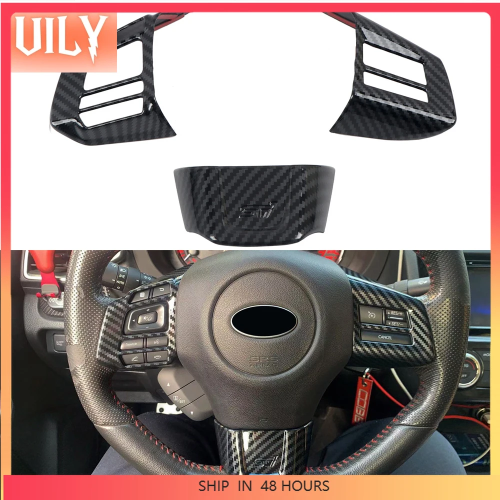 For  Subaru WRX STI 2016 2017 2018 Car Accessories Steering Wheel Cover Trim ABS Carbon Fiber Black 3pcs (NOT Fit Turbo CVT)
