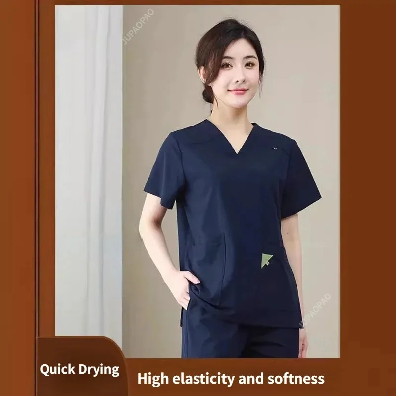 

V Neck Nurse Work Suits Scrub Uniform Operating Room Doctor Workwear Scrubs Set Top Pant Solid Color Nursing Uniforms Women Men