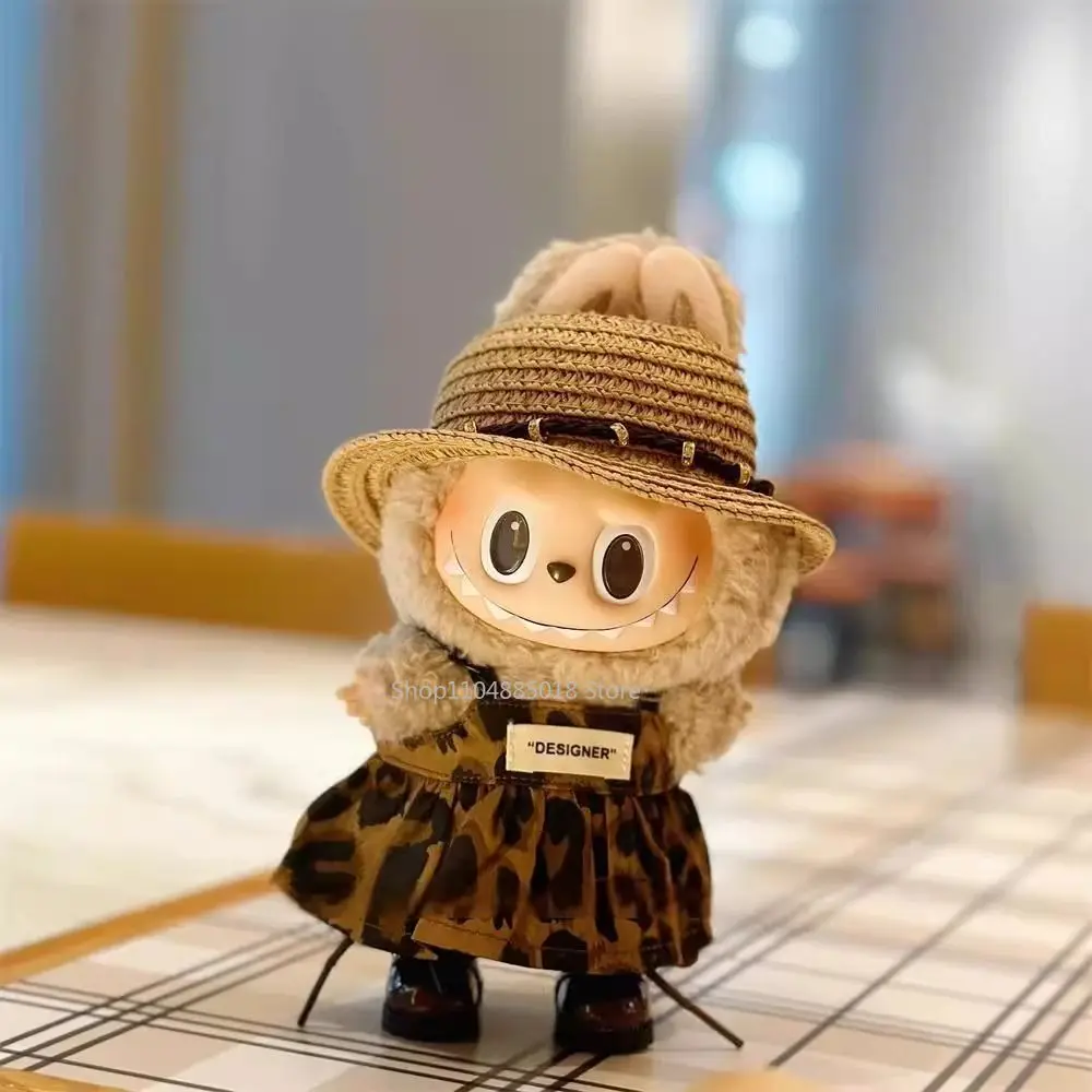

Labubu Doll Clothes Leopard Print Skirt Hat Shoes Labubu I II Idol Dolls 15/17cm Plush Doll'S Clothes Sitting Party Accessories