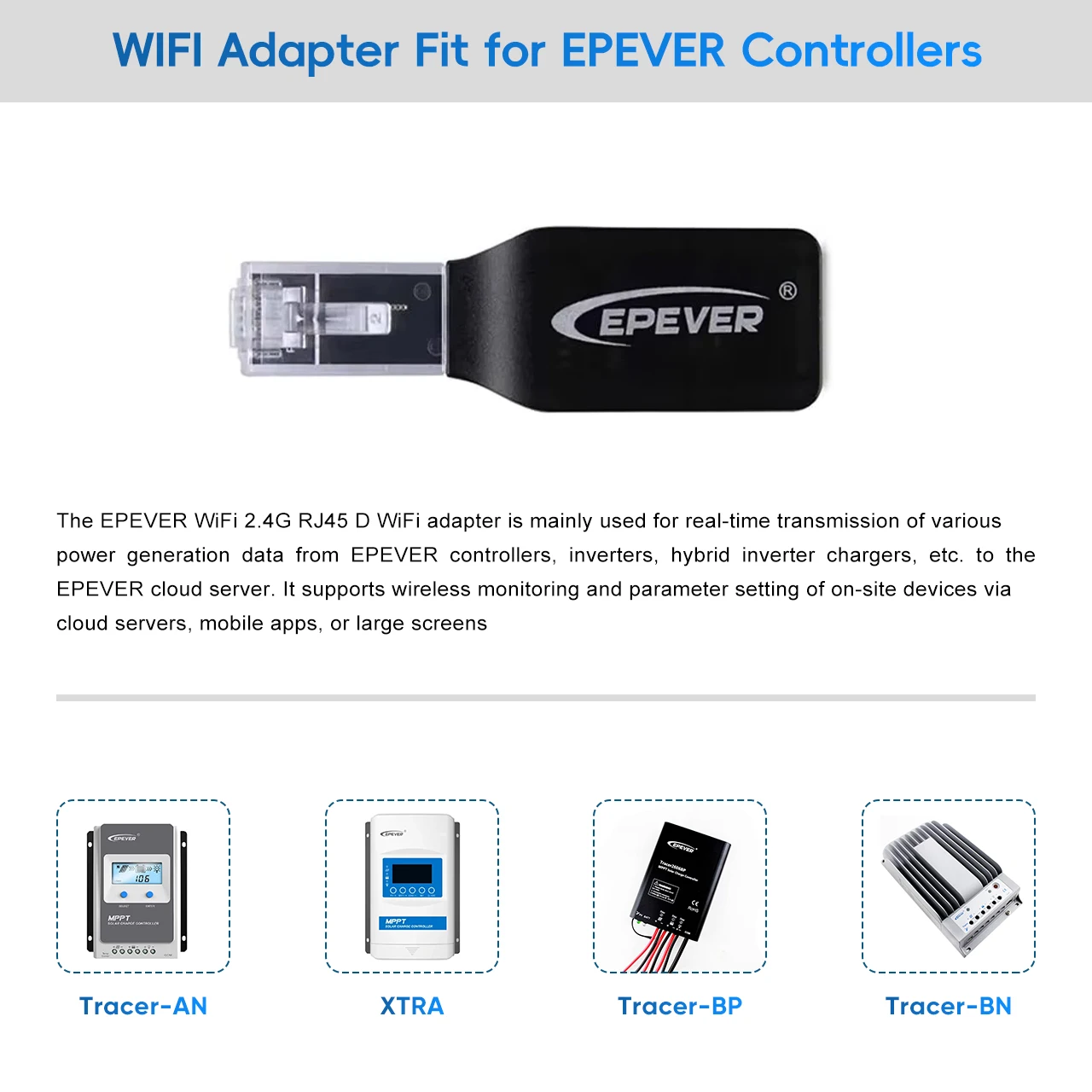 MPPT Solar Charge Controller EPEVER WiFi Adapter  EPEVER WiFi2.4G RJ45 D Communication Monitoring by App