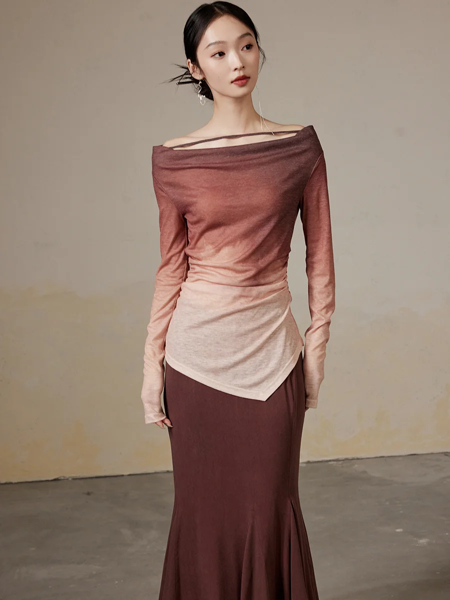 

ONMOON adient Long Sve Knitted Sweater One oulder Slim Fit Inner Wear Commute Sle Women's Faion Autumn Winter Top