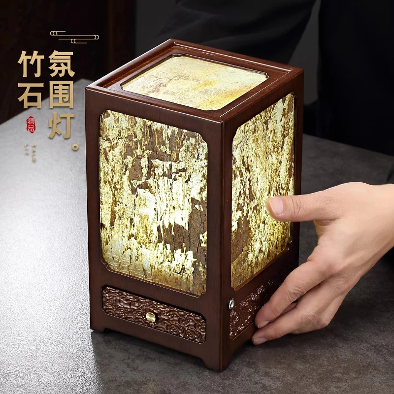 

Деревянный и каменный светильник в стиле ваби-саби для чайной комнаты, новая китайская ретро-дзен-атмосфера для гостиной, спальни, настольный арт-орнамент