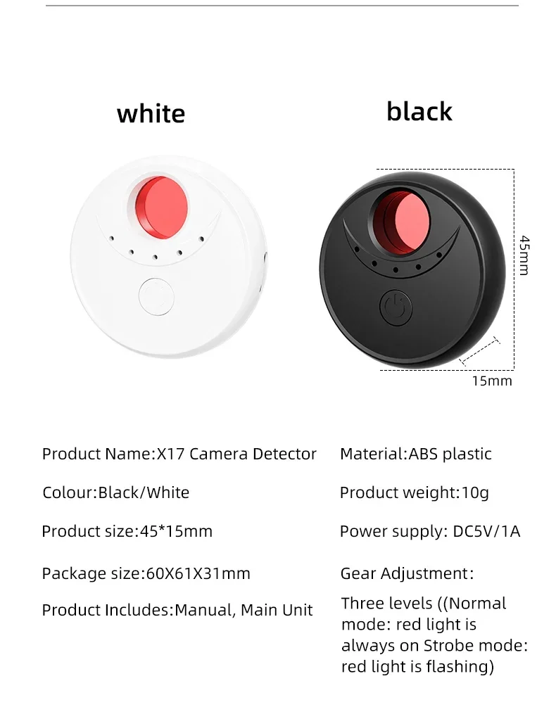Wireless Infrared Anti-Peeping Camera Detector X17 with Detection and Compact Size