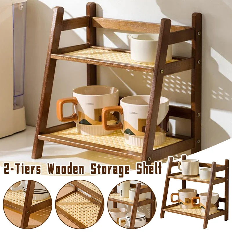 

Wooden 2-Tier Storage Shelf Multipurpose Desktop Organizer for Makeup Stationery Office Supplies Compact Display Rack