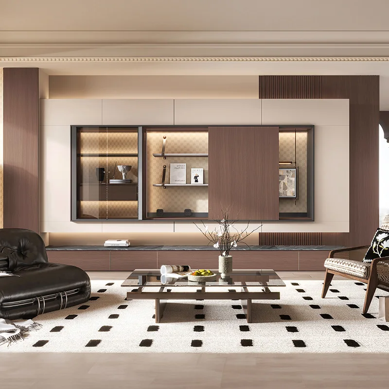 gh-Vintage Style TV Cabinet Integrated Wall Furniture with Protective Panel for Living Room Wall-Mounted TV Stands#