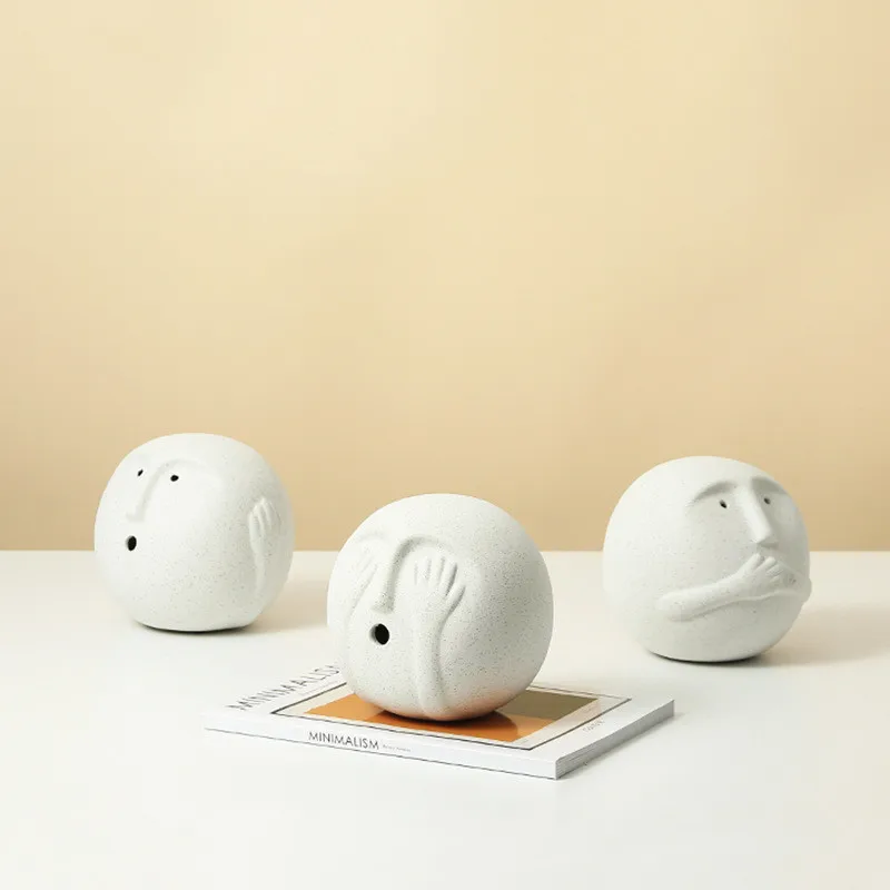 Creative Abstract White Ceramic Crafts Cute Round Little People Art Ornament Children's Room Layout Home Decor Accessories Gift
