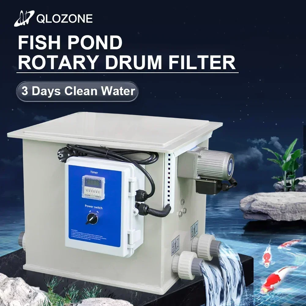 Qlozone automatic koi pond small rotary drum filter water treatment micro drum filter for fish pond filter