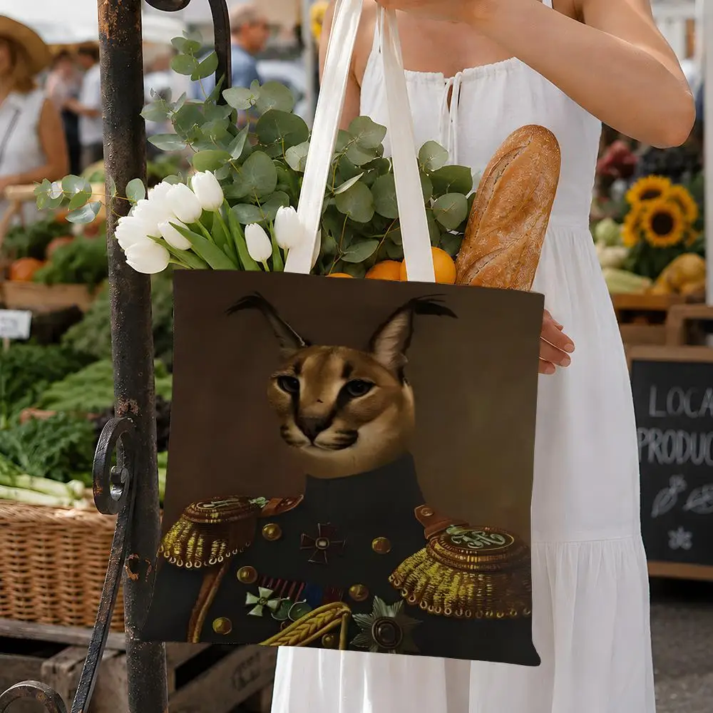 Meme Big Floppa Caracal Storage Bags Fashion Cotton Canvas Tote Bag Eco Friendly Reusable Large Capacity Shopping Bag