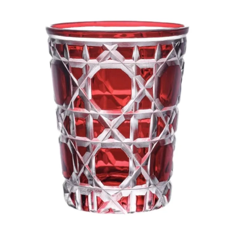 Artistic Fashion 300-350ml Plaid Round Wine Glass Handmade Crystal Glass Whiskey Vodka Sake Liquor Cup Exquisite Drinkware