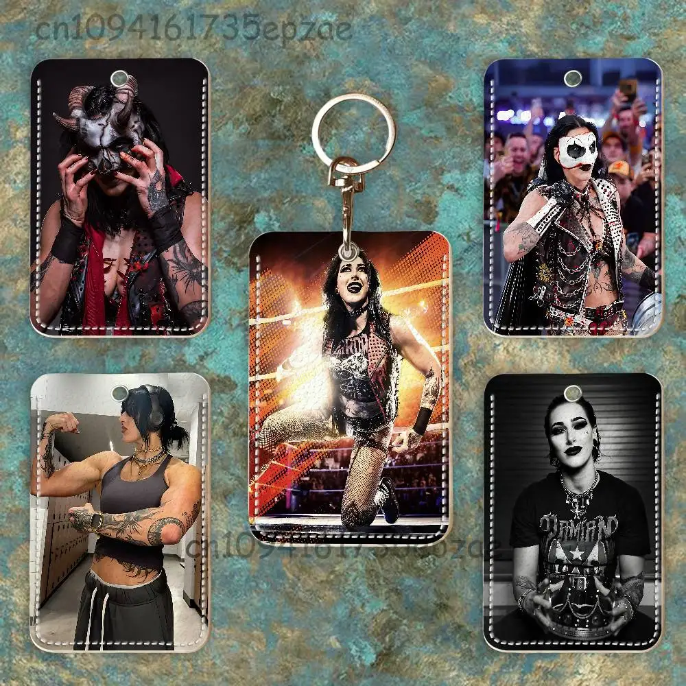 

R-Rhea R-Ripley Rectangle Card Case Keychain Access Card Bag Key Tag Ring Leather Card Holder Key Ring Access